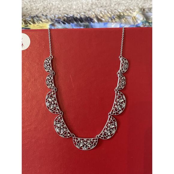 Loft Filigree Crystal Silver Necklace NWT - Picture 1 of 6